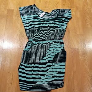 Alya Striped Mini Dress in Black and Teal
